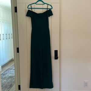 Lulus off the shoulder emerald green jumpsuit